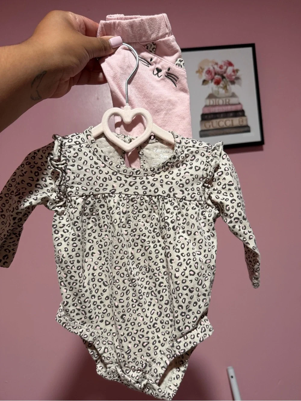 Pink Knit Baby Sweater with Red Heart Appliqués